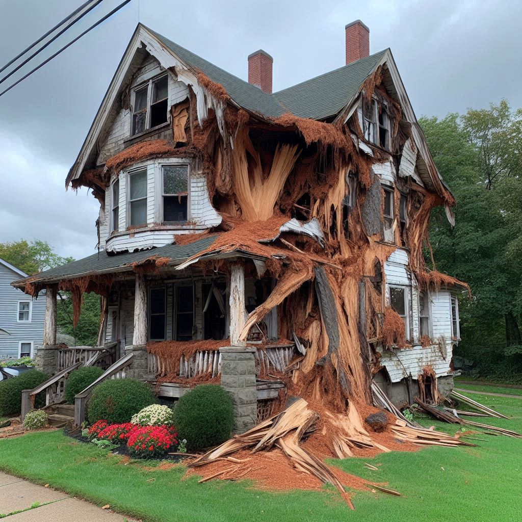 Damaged tree on an Coolidge home showing signs of disease and decay
